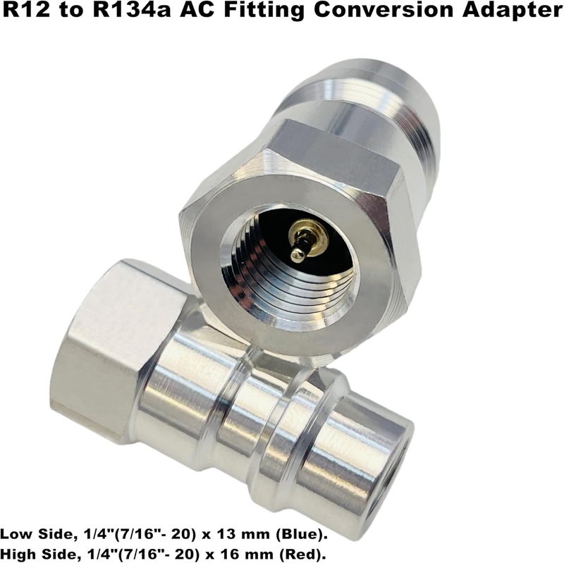 AKISS R12 to R134A Adapter,High/Low AC Fitting Port Retrofit Conversion Fitting, 1/4’’ to 7/16"-20 UNF Quick Coupler Valve A/C Adapter Fitting, High and Low Side R-12 to R-134A Retrofit Adapter - Image 2